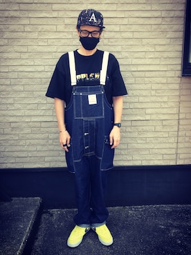 「no brand（ノーブランド）のアイテム（サロペット/オーバーオール）」を使った、しゅんころさん（メンズ・176cm）の春コーディネート
