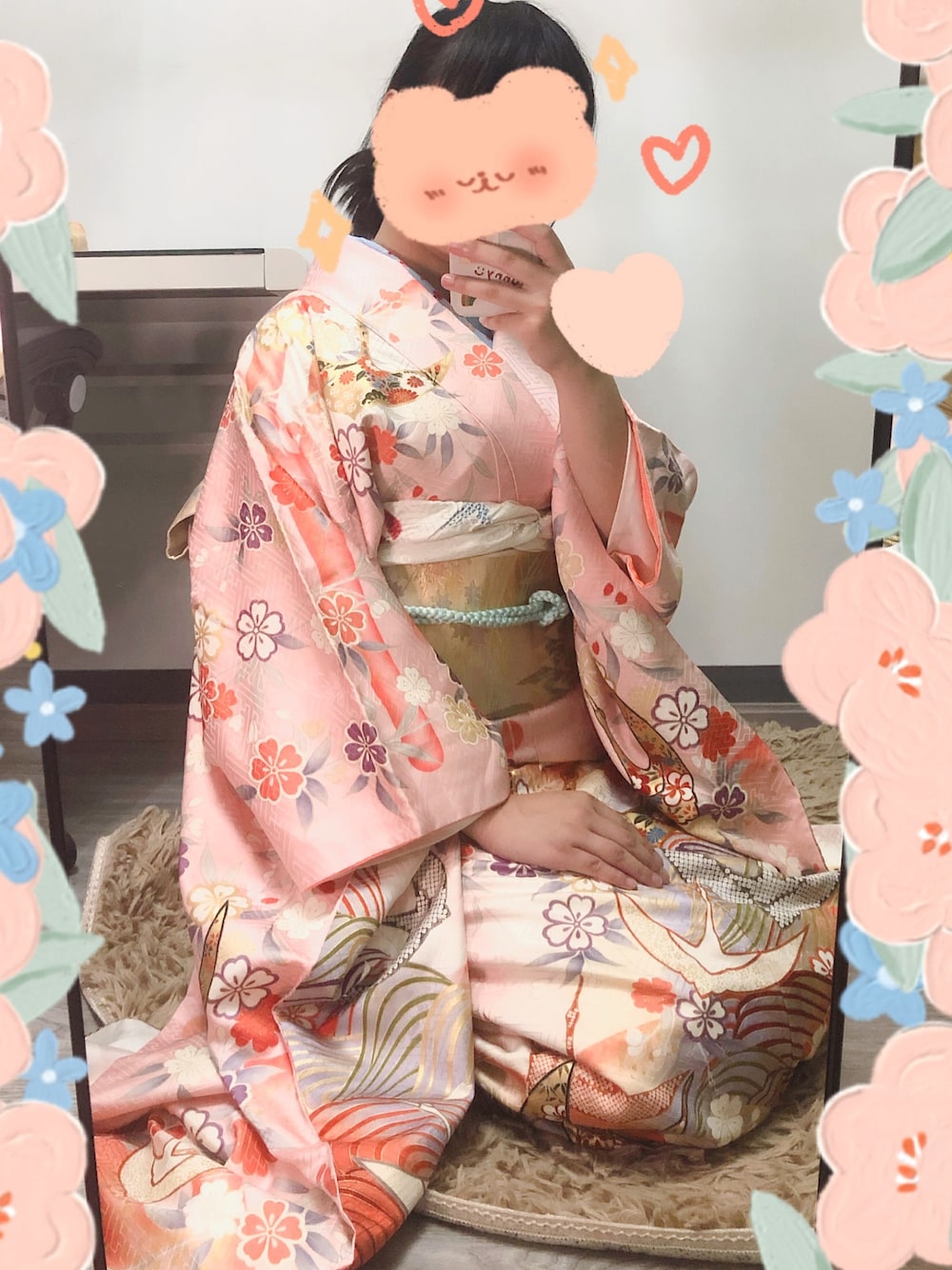 「和服、着物、着物コーデ、着物女子、振袖、春コーデ、春」｜「桐屋のアイテム（着物、ピンク系）」を使った、Wakakoさん（レディース・158cm）の秋コーディネートの1枚目の写真