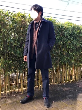 「アイテム（カーディガン/ボレロ、ブラウン系）」を使った、かっつうさん（メンズ・174cm）の冬コーディネート