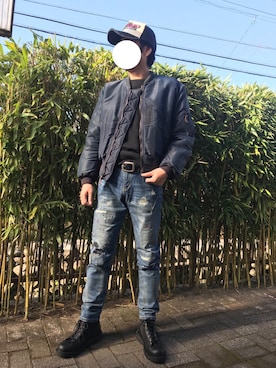 「Buzz Rickson's（バズリクソンズ）のアイテム（MA-1）」を使った、かっつうさん（メンズ・174cm）の冬コーディネート