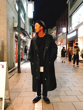「ベレー帽推奨委員会」｜「アイテム（ダウンジャケット/コート）」を使った、長老さん（メンズ・170cm）の秋コーディネート