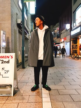 「ベレー帽推奨委員会」｜「アイテム（ダウンジャケット/コート）」を使った、長老さん（メンズ・170cm）の秋コーディネート