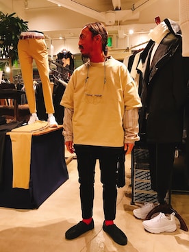 「袖ボリューム」｜「アイテム（スウェット）」を使った、長老さん（メンズ・170cm）の春コーディネート