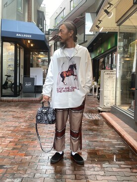 「B'2nd（ビーセカンド）のアイテム（バッグ）」を使った、長老さん（メンズ・170cm）の春コーディネート
