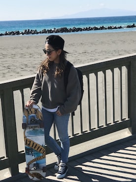 「ROXY（ロキシー）のアイテム（バックパック/リュック）」を使った、marcellaさん（レディース・158cm）の冬コーディネート