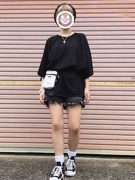 「アイテム（ボディバッグ/ウエストポーチ、シルバー系）」を使った、　あいり☺︎さん（レディース・163cm）の夏コーディネート