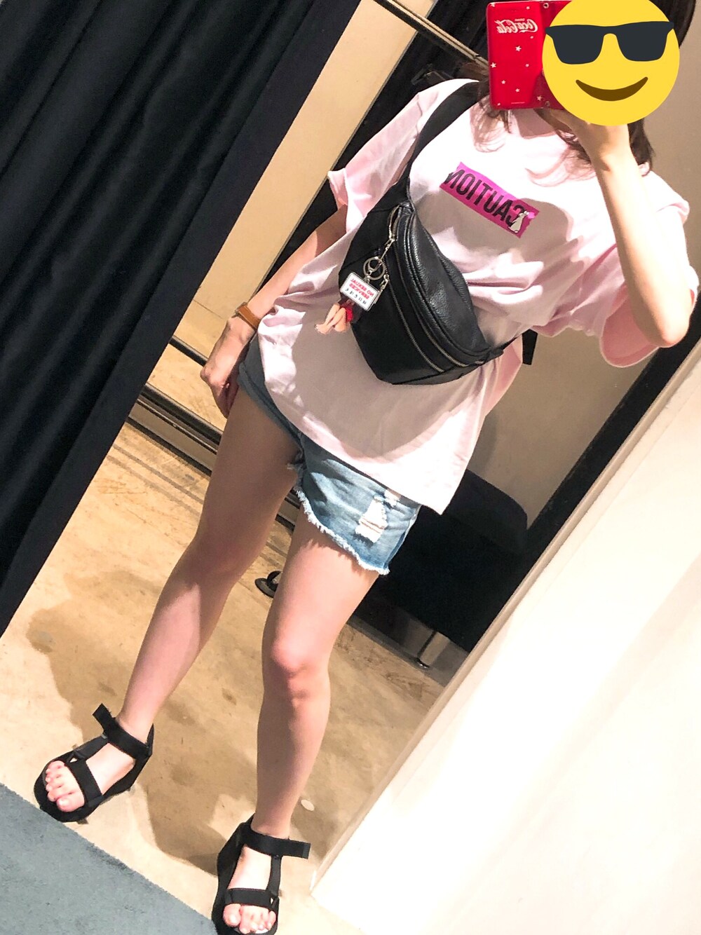 「FR2 梅、FR2、YOSUKE、夏、Tシャツ、扁平足」｜「FR2のアイテム（Tシャツ/カットソー、ピンク系）」を使った、きょん(°_°)さん（レディース・160cm）の夏コーディネートの1枚目の写真