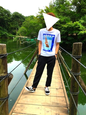 「GU（ジーユー）の（GU）コットンリネンスリムフィットトラウザー（MEN ⁄ チノ・イージーパンツ・デザインパンツ）」を使った、Kyoyaさん（メンズ・170cm）の夏コーディネート