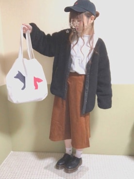「メゾン キツネ(MAISON KITSUNE)」｜「アイテム（ブルゾン）」を使った、fuwa.さん（レディース・152cm）の冬コーディネート
