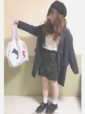 「メゾン キツネ(MAISON KITSUNE)」｜「アイテム（スカート）」を使った、fuwa.さん（レディース・152cm）の冬コーディネート