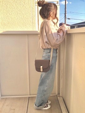 「UNIQLO（ユニクロ）のハイライズワイドストレートジーンズ（デニムパンツ）」を使った、fuwa.さん（レディース・152cm）の冬コーディネート