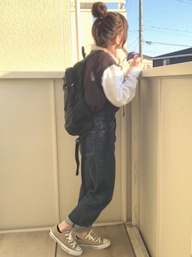 「ハイウエストストレートジーンズ」｜fuwa.さん（レディース・152cm）の冬コーディネート