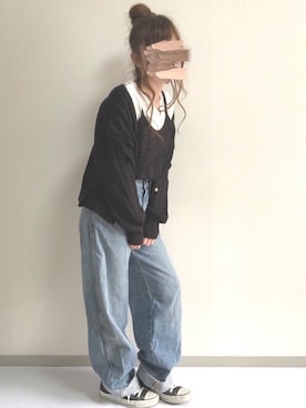 「UNIQLO（ユニクロ）のハイライズワイドストレートジーンズ（デニムパンツ）」を使った、fuwa.さん（レディース・152cm）の春コーディネート