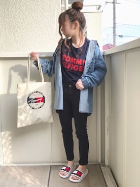 「ユニクロ」｜「アイテム（サンダル）」を使った、fuwa.さん（レディース・152cm）の春コーディネート