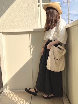 「Chaco closet（チャコ クローゼット）のリラクシングAラインフレアワイドパンツ（その他パンツ）」を使った、fuwa.さん（レディース・152cm）の春コーディネート