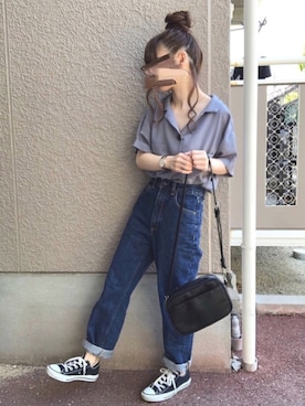 「ハイウエストストレートジーンズ」｜fuwa.さん（レディース・152cm）の春コーディネート