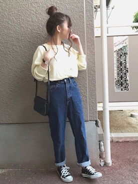 「ハイウエストストレートジーンズ」｜fuwa.さん（レディース・152cm）の春コーディネート