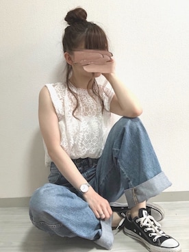 「アイテム（ブラジャー、ホワイト系）」を使った、fuwa.さん（レディース・152cm）の夏コーディネート