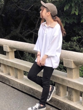 ポロシャツを使った 黒スキニー のレディース人気ファッションコーディネート Wear