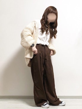 「DHOLIC（ディーホリック）のワイドストレートパンツ（その他パンツ）」を使った、fuwa.さん（レディース・152cm）の秋コーディネート
