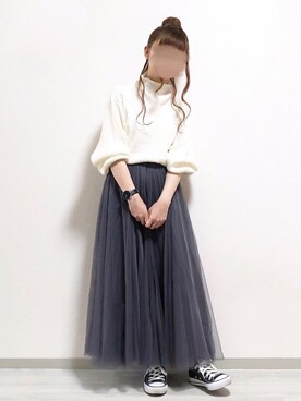 fuwa.さんの「[低身長サイズ有]チュールロングスカート」を使ったコーディネート