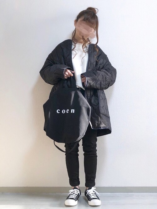 fuwa.使用「coen（【WEB限定色⇒ブラック】キルティングビッグジャケット（コート/アウター/中綿））」的時尚穿搭