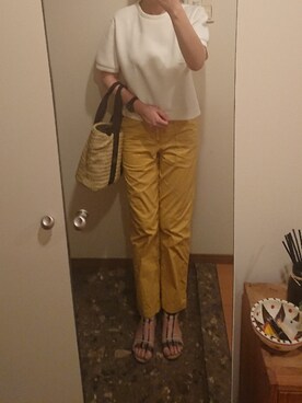「アイテム（カーゴパンツ、イエロー系）」を使った、リーダーさん（レディース・165cm）の夏コーディネート