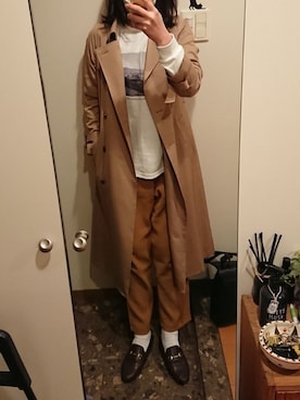 「マスタード」｜「アイテム（トレンチコート）」を使った、リーダーさん（レディース・165cm）の春コーディネート
