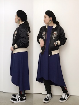 「タイダイ」｜「アイテム（ブルゾン）」を使った、CA★RIさん（レディース・163cm）の春コーディネート