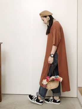 「ペインターパンツ」｜「アイテム（ワンピース/ドレス）」を使った、CA★RIさん（レディース・163cm）の春コーディネート