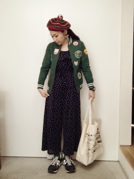 「ワッペン」｜「アイテム（つなぎ/オールインワン）」を使った、CA★RIさん（レディース・163cm）の冬コーディネート