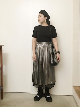 「ウエストイン」｜「アイテム（ハンチング/ベレー帽）」を使った、CA★RIさん（レディース・163cm）の夏コーディネート
