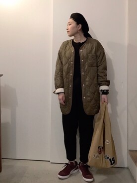 「インナーダウン」｜「アイテム（オールインワン・サロペット）」を使った、CA★RIさん（レディース・163cm）の冬コーディネート