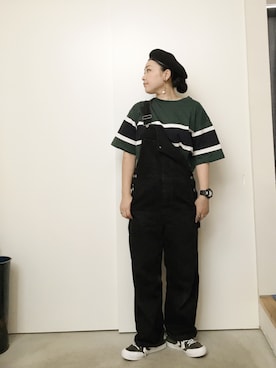 「緑」｜「アイテム（サロペット/オーバーオール）」を使った、CA★RIさん（レディース・163cm）の秋コーディネート