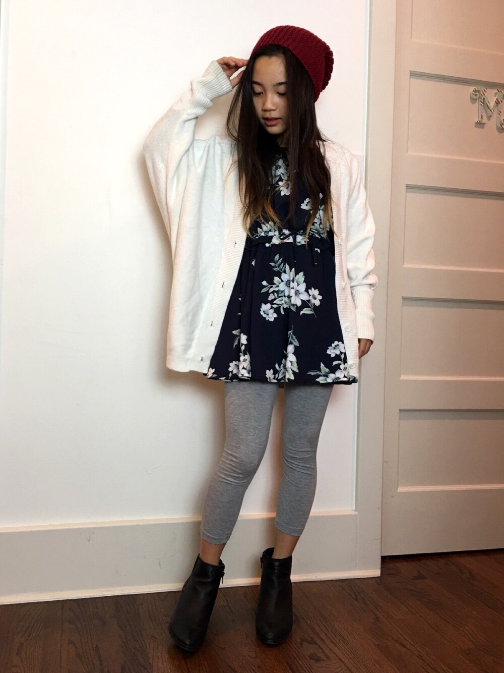 「ootd、girly、Cute」｜「SNIDELのアイテム（ワンピース、ブルー系）」を使った、puppyloveMさん（キッズ・142cm）の冬コーディネートの1枚目の写真