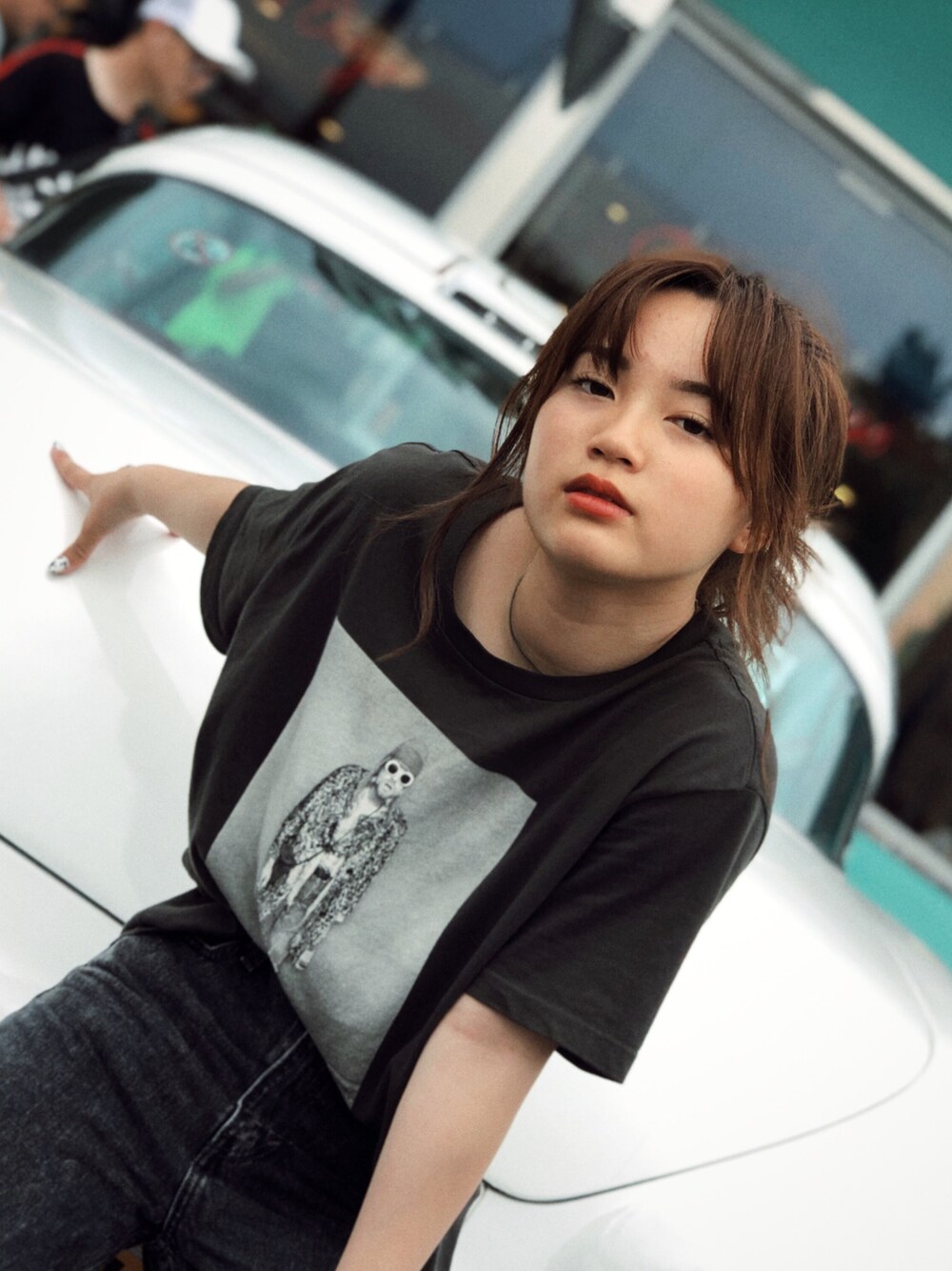 「artistic、vintage、ALLBLACK、streetstyle」｜「GUのアイテム（Tシャツ/カットソー、ブラック系）」を使った、puppyloveMさん（キッズ・153cm）の夏コーディネートの1枚目の写真