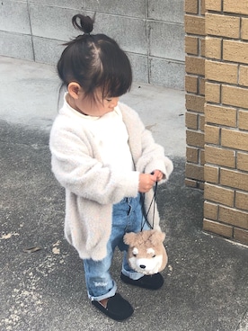 「ロングカーディガン」｜mimoさん（キッズ・125cm）の冬コーディネート