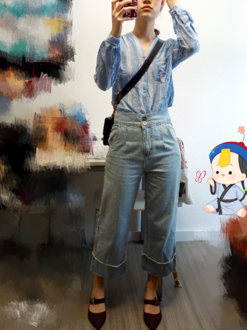 「ootd、daily look、日常、夏、休闲、牛仔、蓝色系」｜「H&Mのアイテム（シャツ/ブラウス、ブルー系）」を使った、Jeldaaaさん（レディース・162cm）の夏コーディネートの1枚目の写真