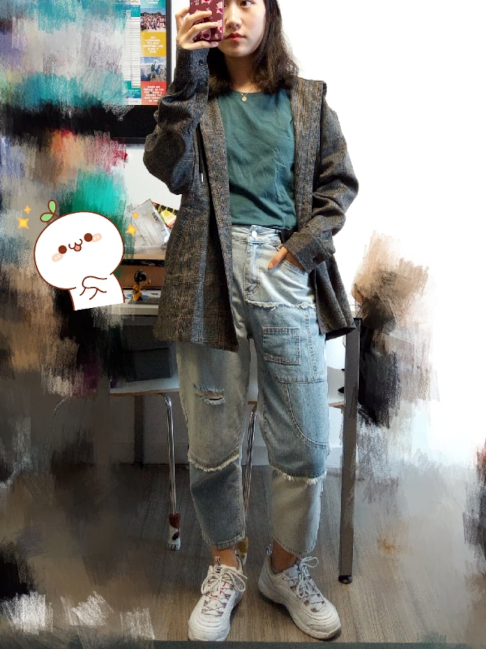 「ootd、daily look、TODAYFUL、休闲、夏、上课」｜「UNIQLOのアイテム（Tシャツ/カットソー、グリーン系）」を使った、Jeldaaaさん（レディース・162cm）の夏コーディネートの1枚目の写真