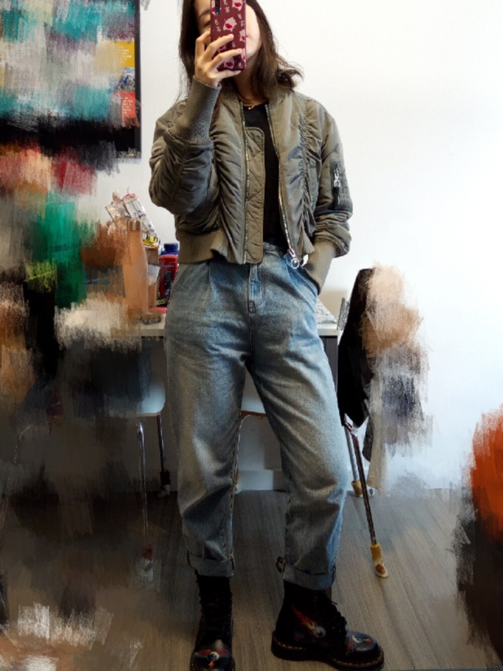 「ootd、TODAYFUL、daily look、今日のコーデ、男友风、马丁靴」｜「ZARAのアイテム（ブルゾン、グリーン系）」を使った、Jeldaaaさん（レディース・162cm）の夏コーディネートの1枚目の写真