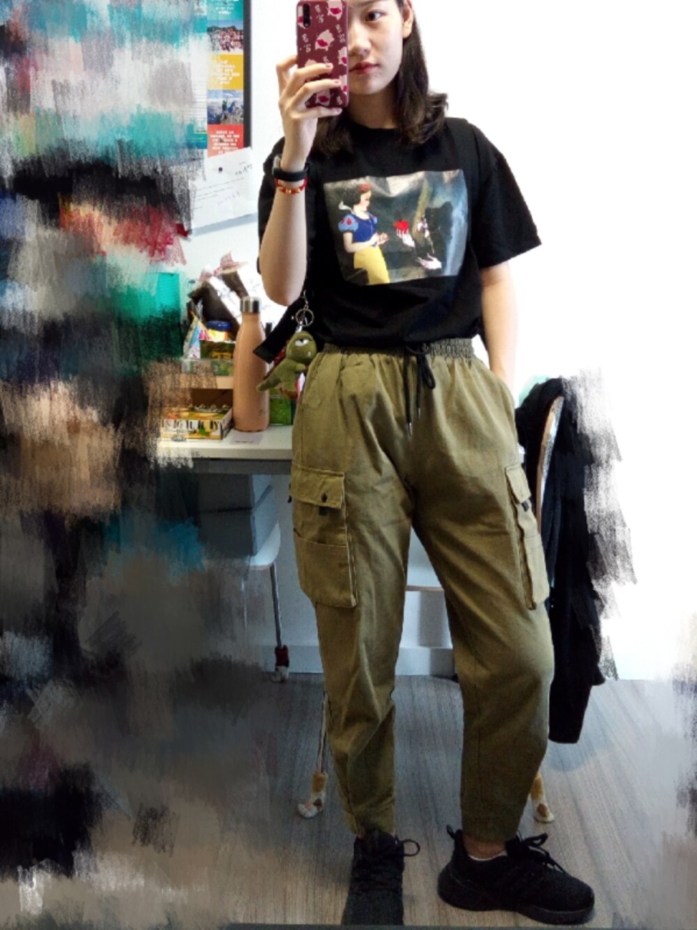 「ootd、daily look、日常、夏」｜「HiDouのアイテム（Tシャツ/カットソー、ブラック系）」を使った、Jeldaaaさん（レディース・162cm）の夏コーディネートの1枚目の写真