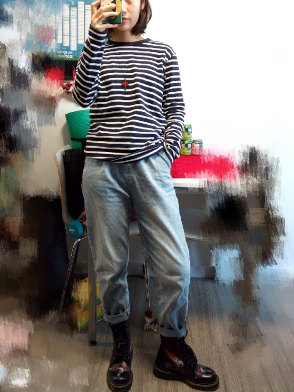 「ootd、秋冬コーデ、LONDON、daily look、大学生」｜「ICYのアイテム（デニムパンツ、ブルー系）」を使った、Jeldaaaさん（レディース・162cm）の秋コーディネートの1枚目の写真