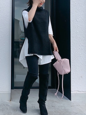 「UNIQLO（ユニクロ）のハイライズシガレットジーンズ（デニムパンツ）」を使った、いつたけさん（レディース・155cm）の秋コーディネート