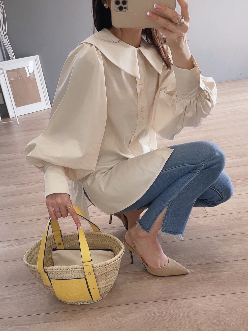 ロエベ　かごバッグ　S イエロー LOEWE ロエベ バスケットバッグ イエロー カゴバッグ ミディアム