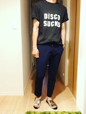 「CIAOPANIC TYPY（チャオパニックティピー）のクールマックスイージーパンツ（スラックス）」を使った、hirotakaさん（メンズ・173cm）の夏コーディネート