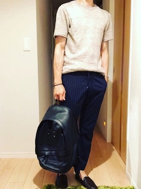 「アイテム（スリッポン、ブラウン系）」を使った、hirotakaさん（メンズ・173cm）の夏コーディネート