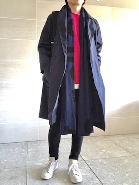 「スタンスミス」｜「アイテム（ステンカラーコート）」を使った、hirotakaさん（メンズ・173cm）の春コーディネート