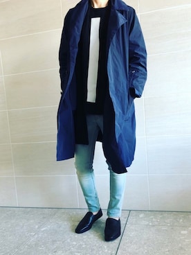「SOPHNET.（ソフネット）のアイテム（ステンカラーコート）」を使った、hirotakaさん（メンズ・173cm）の春コーディネート