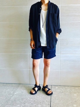 「NANO universe（ナノユニバース）のアイテム（サンダル）」を使った、hirotakaさん（メンズ・173cm）の夏コーディネート