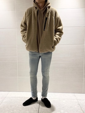 「FREAK'S STORE（フリークスストア）のリバーシブルボアフリースジャケット（ブルゾン）」を使った、hirotakaさん（メンズ・173cm）の冬コーディネート